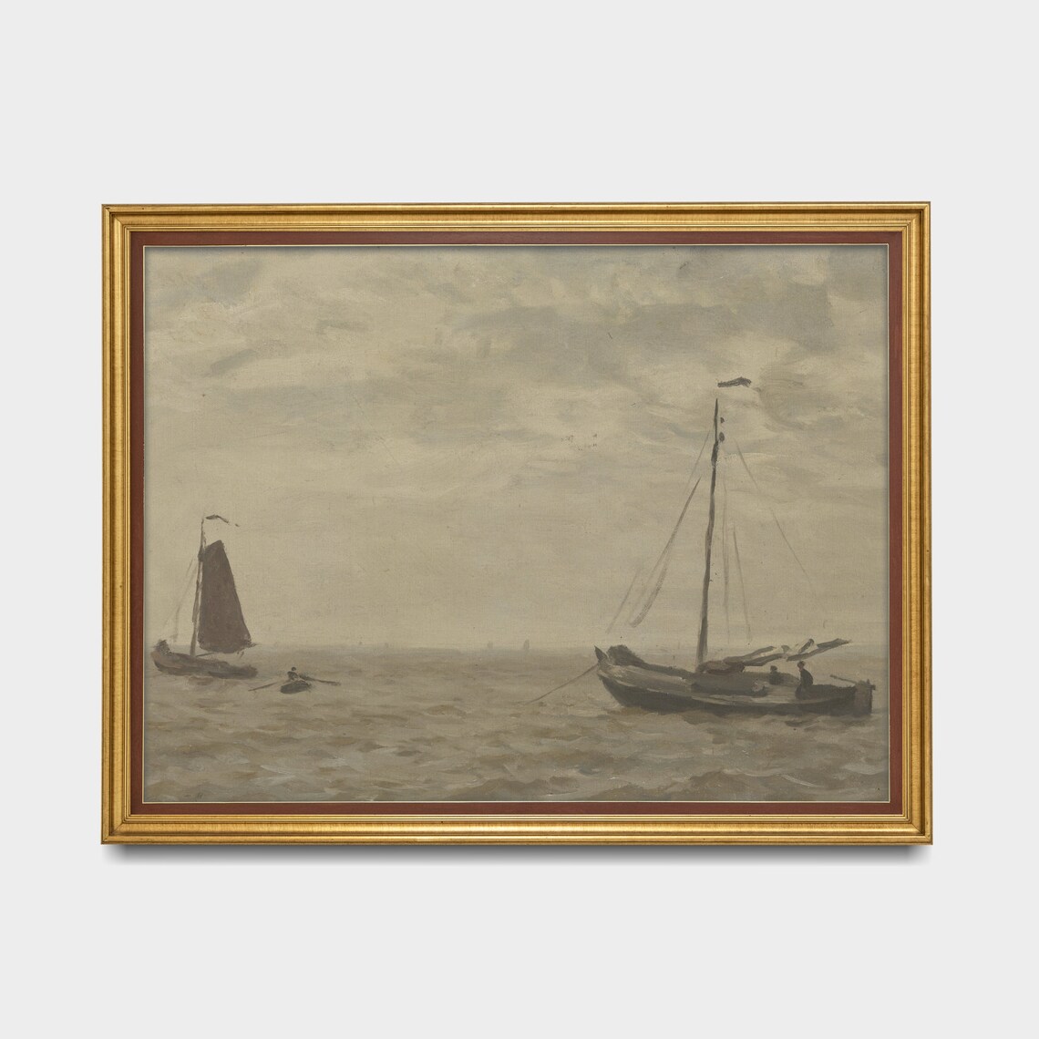 Muted Fishing Boats Grey Sea Dutch Coastal Antique Seascape Poster - Image 4