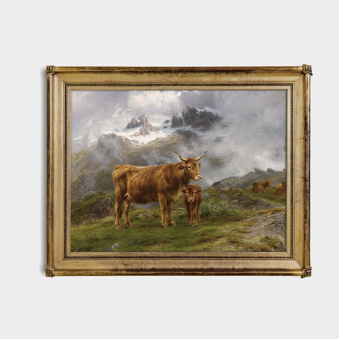 Highland Cow and Calf in Alpine Meadow Vintage Animal Poster - Image 2