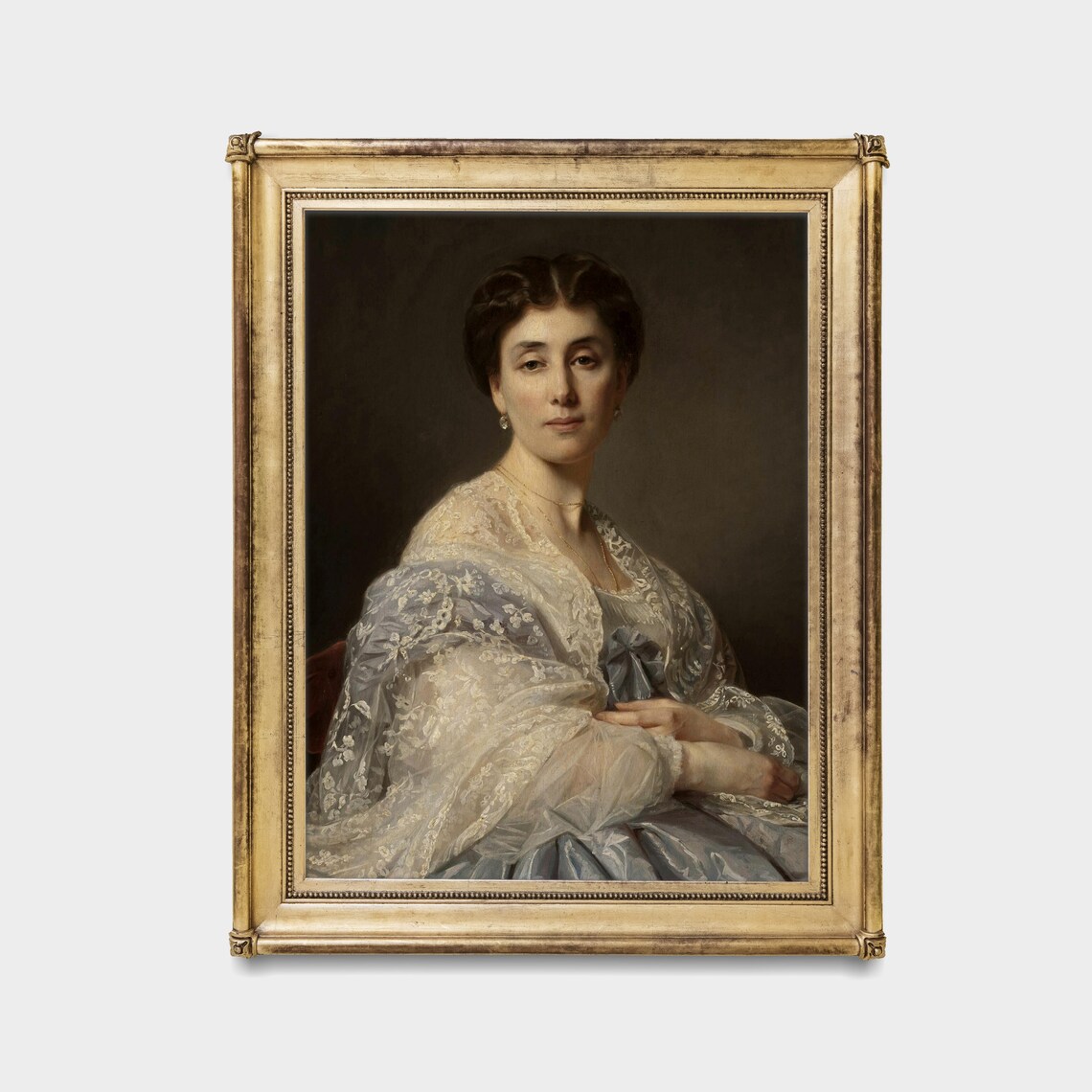 Elegant Woman Lace Shawl Blue Dress Seated Antique Portrait Poster - Image 4
