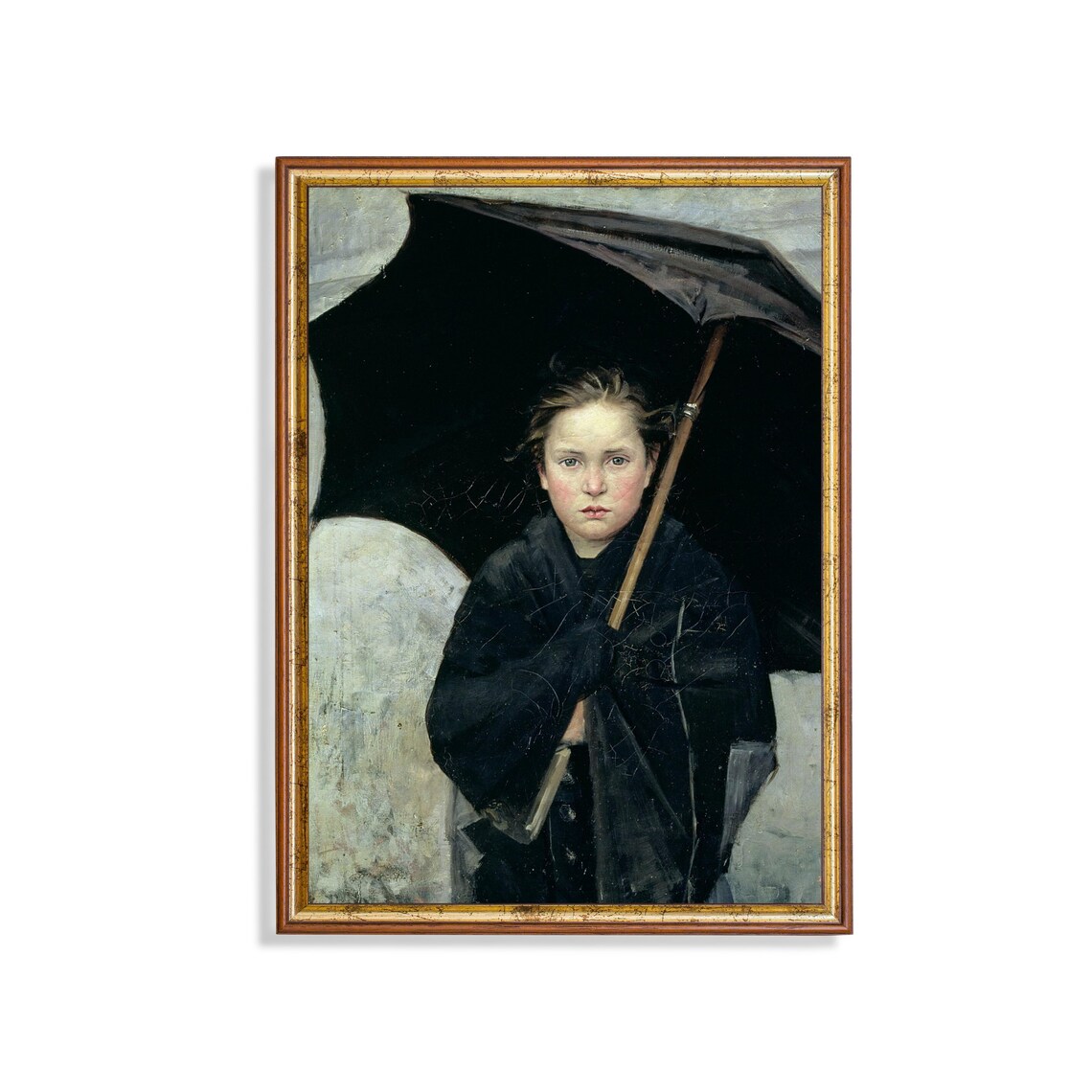 Vintage Girl With Umbrella Portrait Art Print