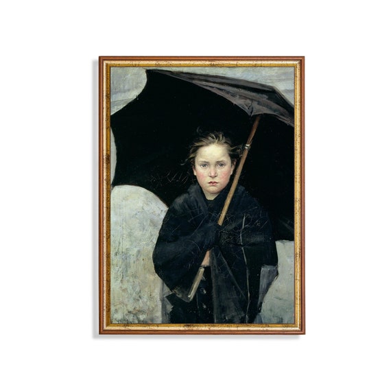 Vintage Girl With Umbrella Portrait Art Print