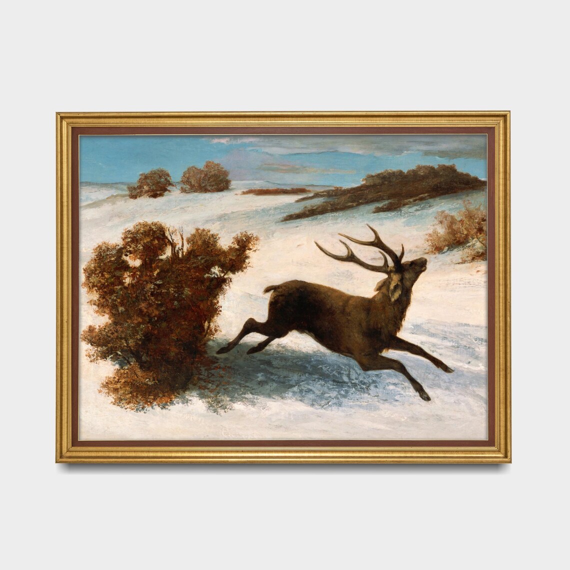 Stag Running Through the Snowy Moor at Dawn Vintage Wildlife Poster - Image 5