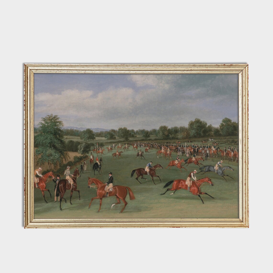 Vintage Horse Racing Painting Antique Equestrian Race Day Wall Art - Image 2