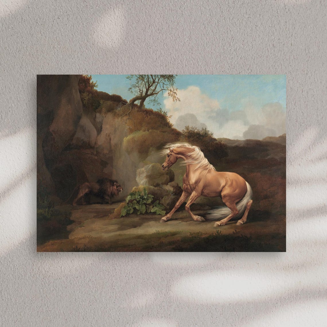 Dramatic Horse Startled By Lion Old Master Animal Painting Poster - Image 2