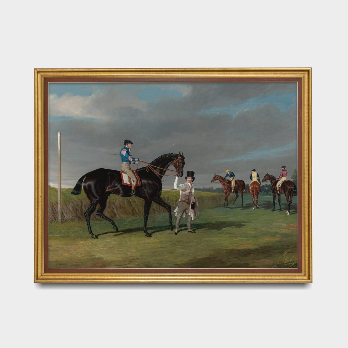 Jockey in Blue Silks on a Dark Racehorse Vintage Sporting Poster - Image 5