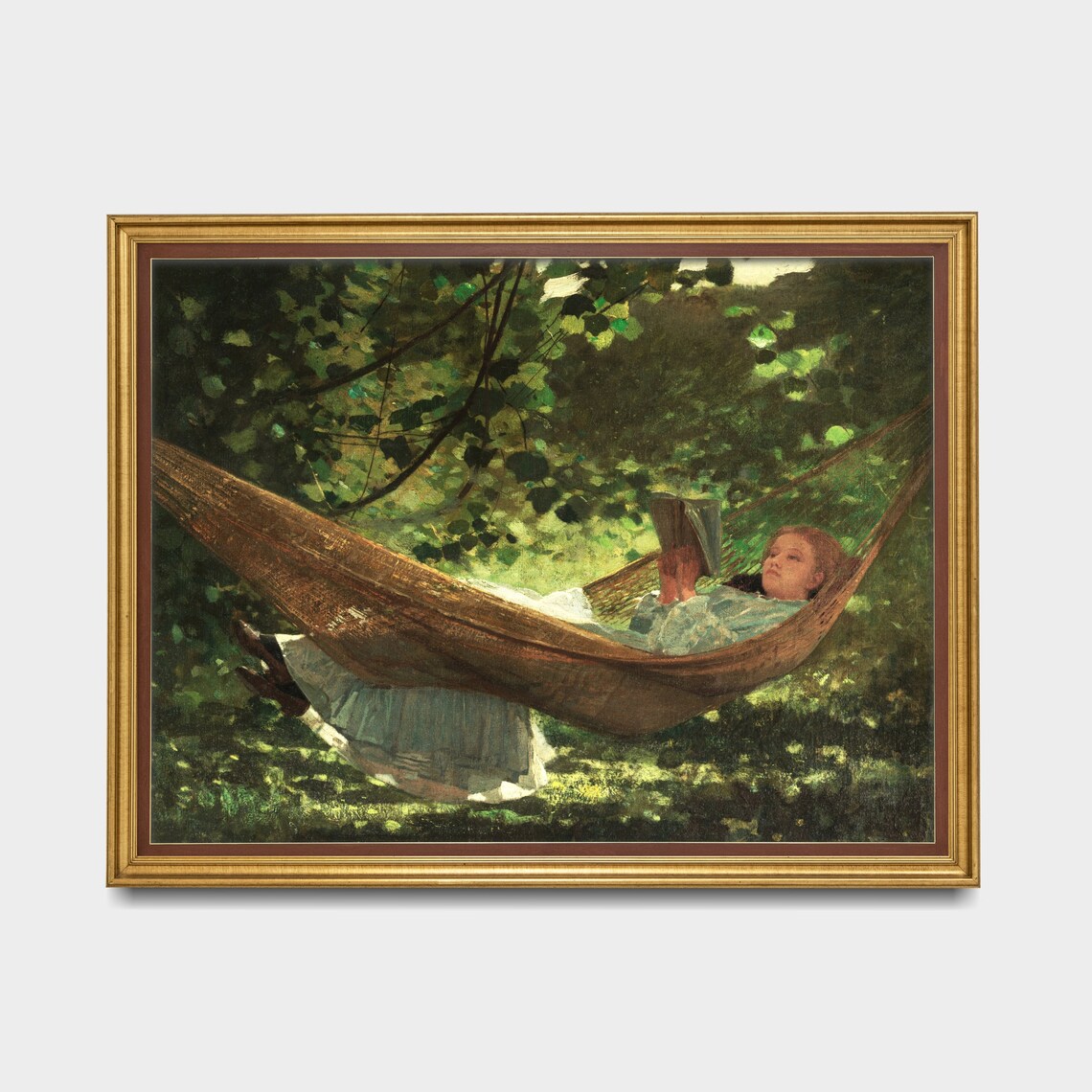 Girl Reading In Hammock Vintage Painting Sunlit Garden Leisure Poster - Image 3