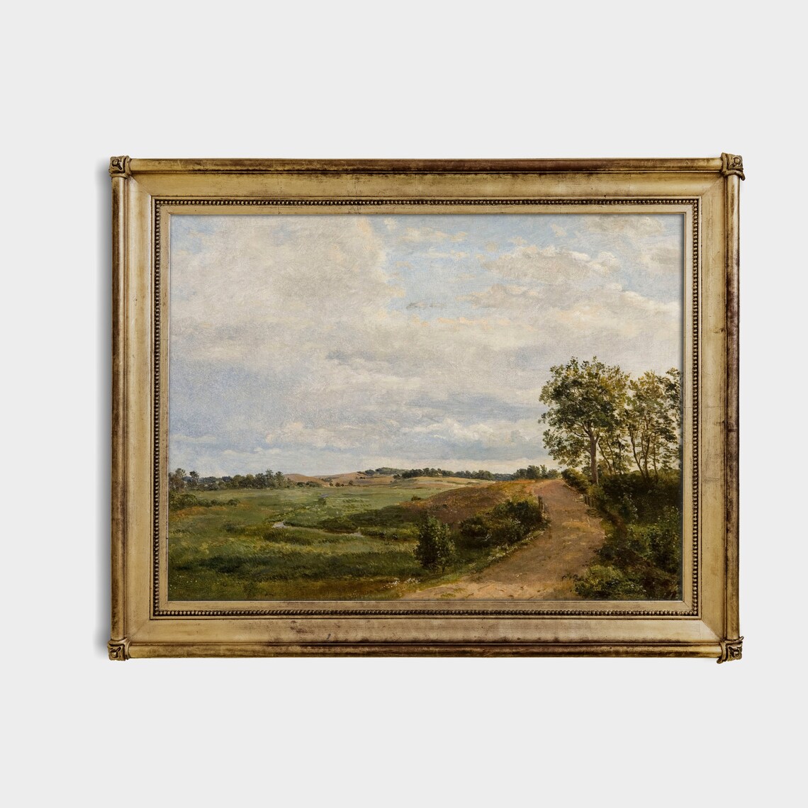 Vintage Country Road Through a Green Valley Landscape Painting Poster - Image 3