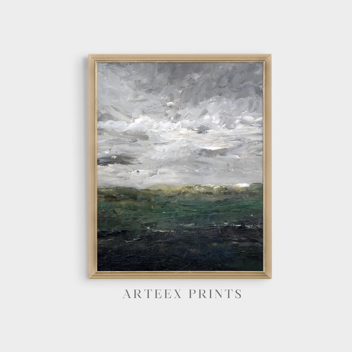 Grey Sky Over a Dark Green Sea Textured Oil Painting Art Poster - Image 5