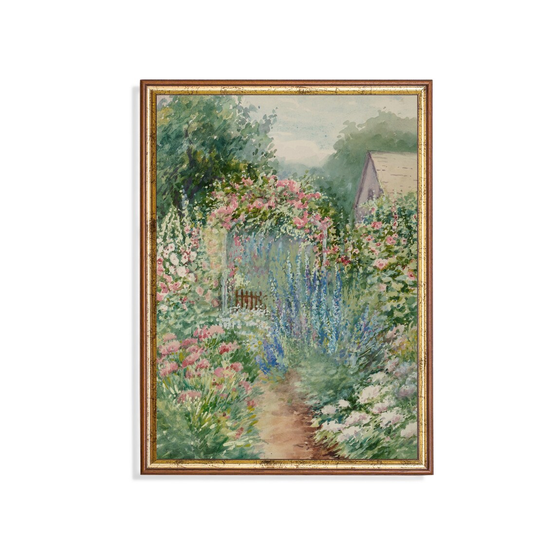Vintage Summer Landscape, Rustic Flower Garden Art Print