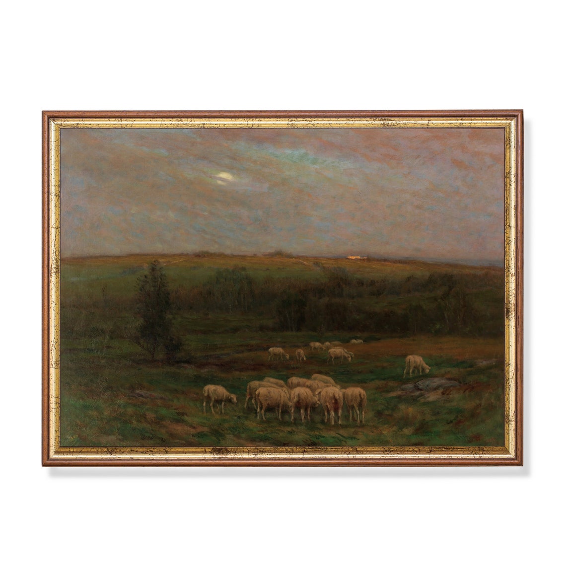 Printed And Shipped Country Landscape Art Print Vintage Farmhouse Decor Antique Sheep Painting Livingroom Art Oil Painting