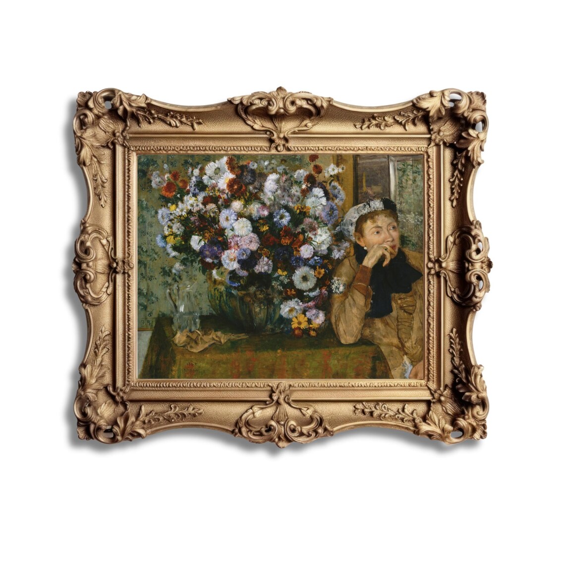 A Woman Seated Beside A Vase Of Flowers Print Vintage Floral Wall Art Impressionist Painting Classic Home Decor Elegant Art Poster - Image 2