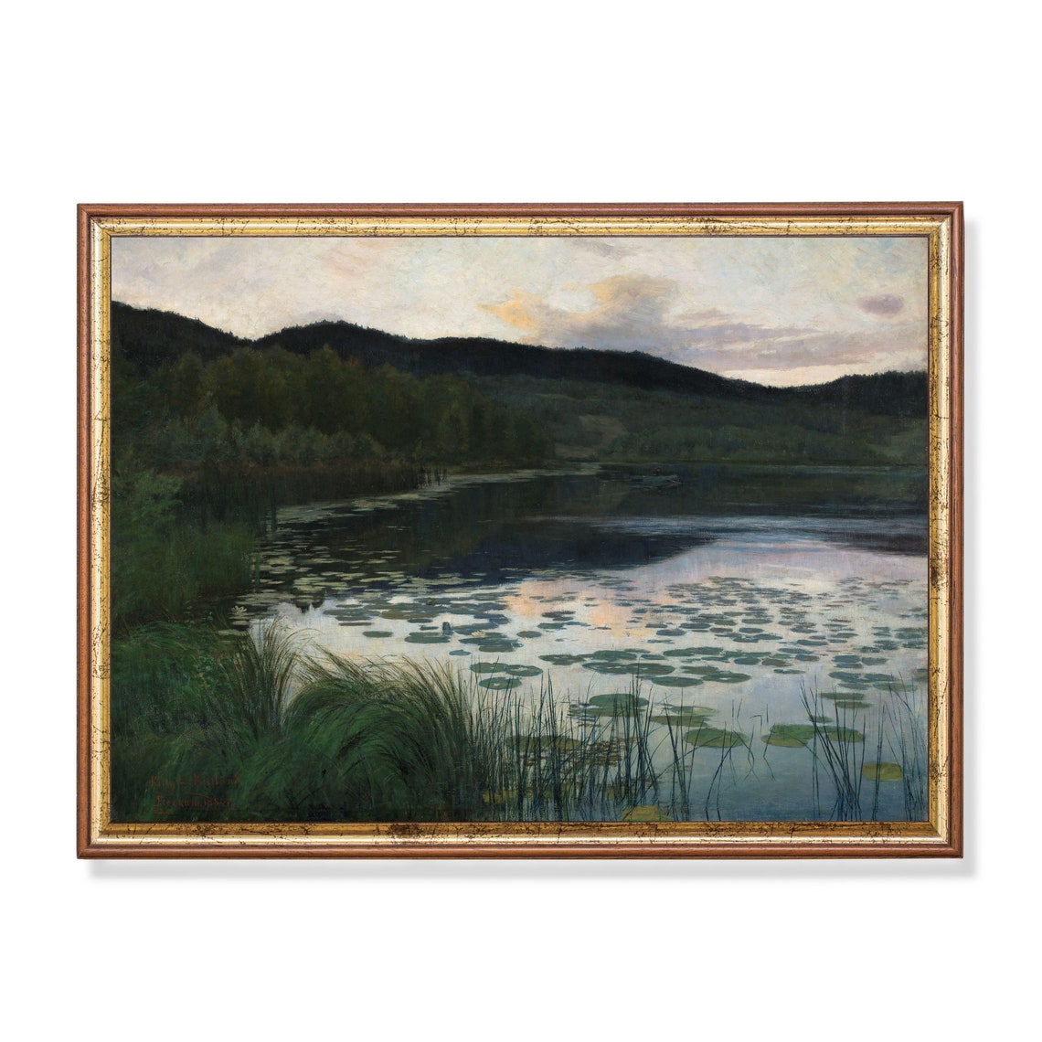 Twilight Lily Pond Reflections on a Mountain Lake at Dusk Poster