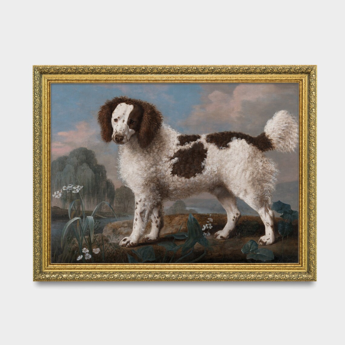 Liver and White Water Spaniel by a Pond Vintage Dog Portrait Poster - Image 3