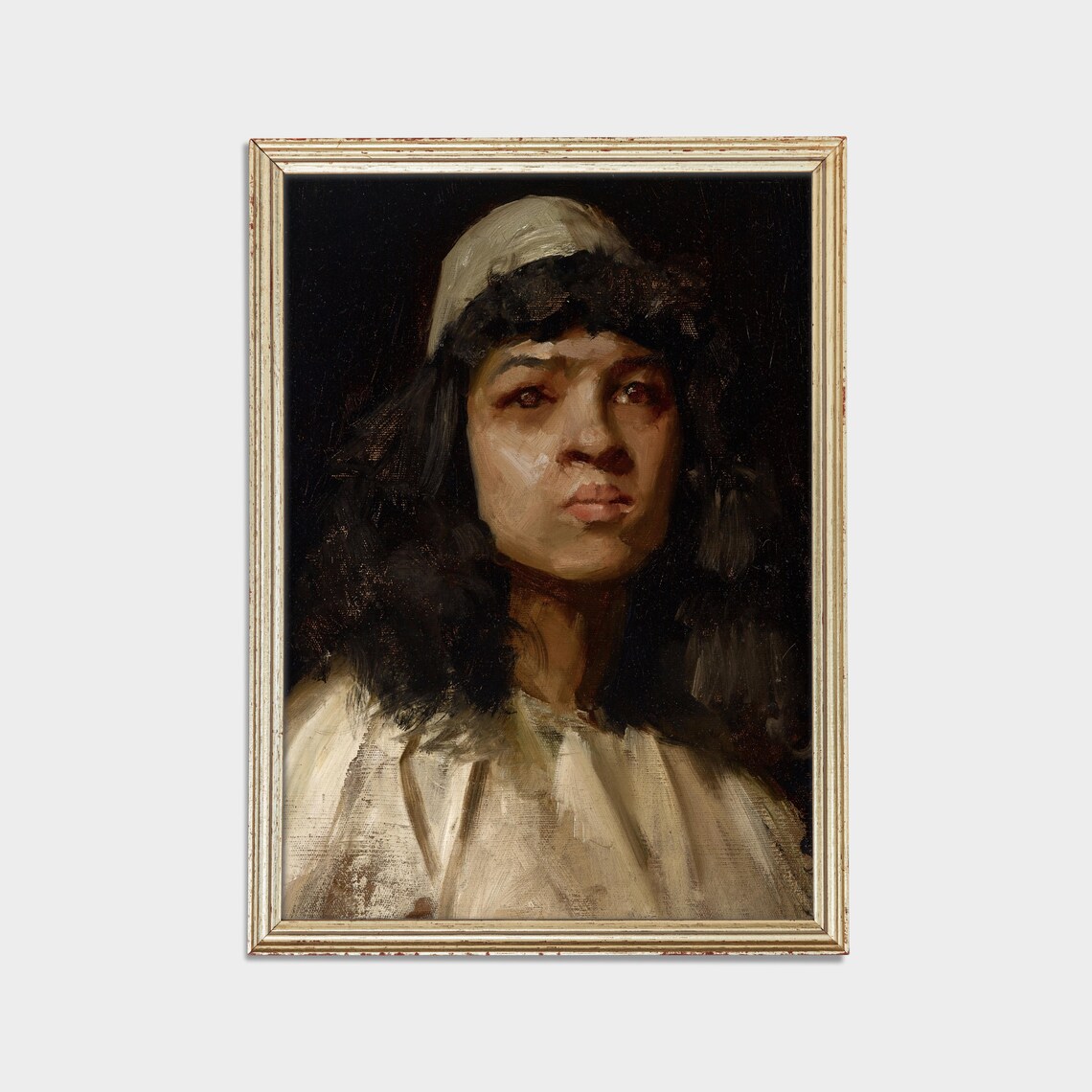 Woman In White Cap And Shawl With Dark Hair Antique Portrait Poster - Image 2