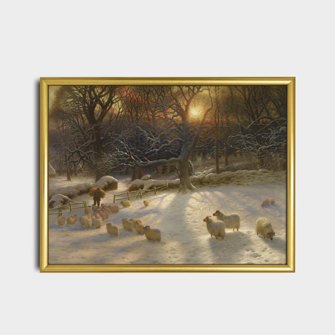 Sheep In Winter Landscape, Vintage Christmas Art Print - Image 2