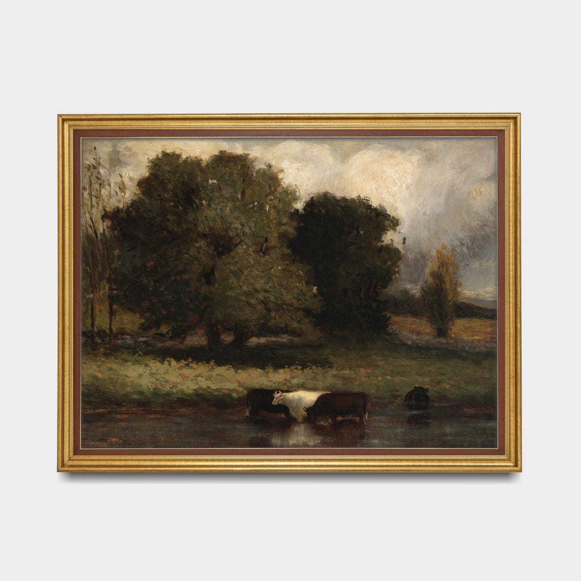 Antique Cows Drinking From Stream Meadow Painting Fine Art Poster - Image 5