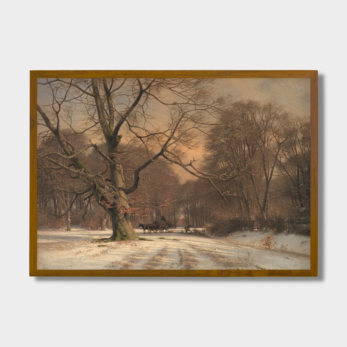 Snowy Woodland Avenue with Horse Drawn Cart Golden Winter Poster - Image 4