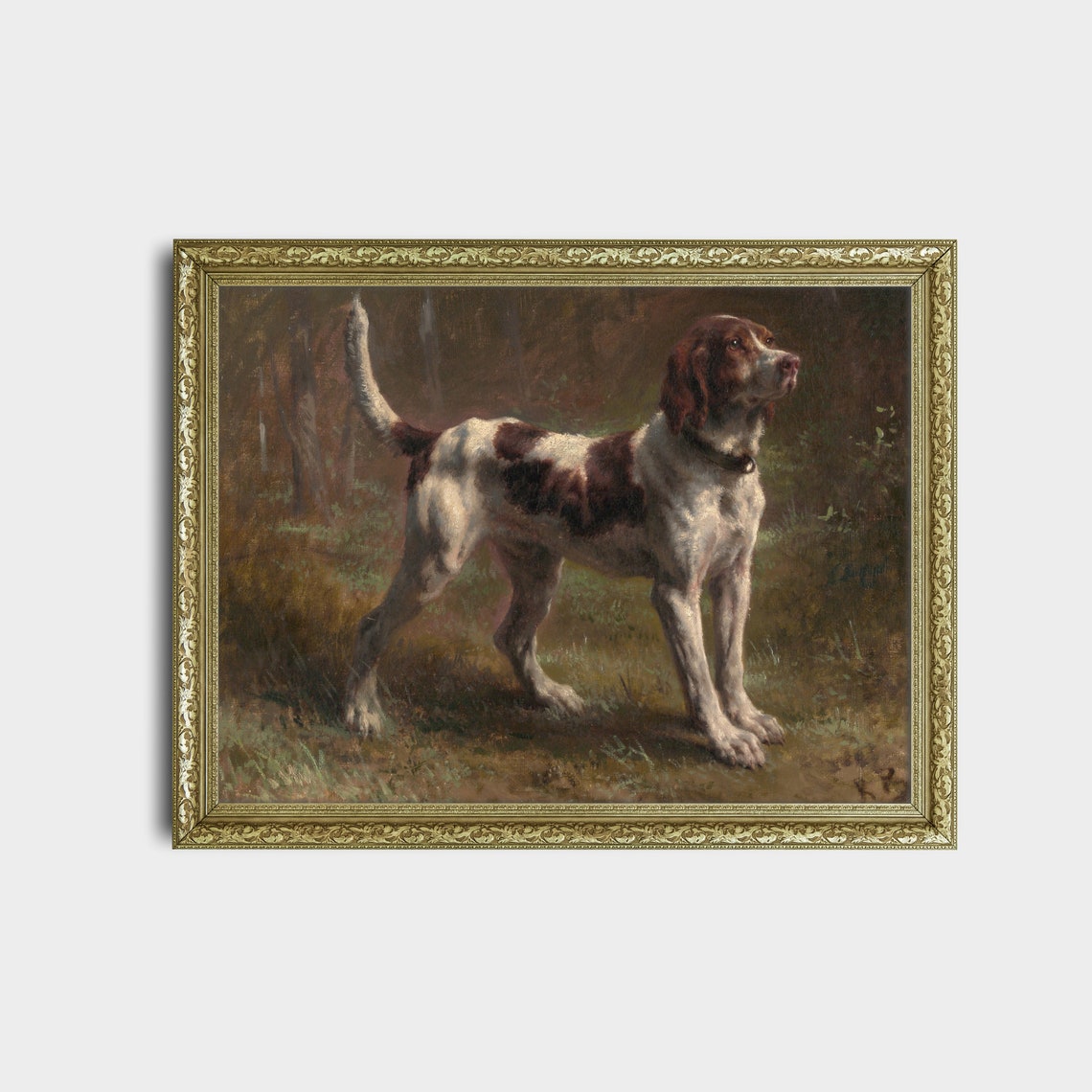 Liver and White Pointer Dog Antique Sporting Dog Painting Poster - Image 2
