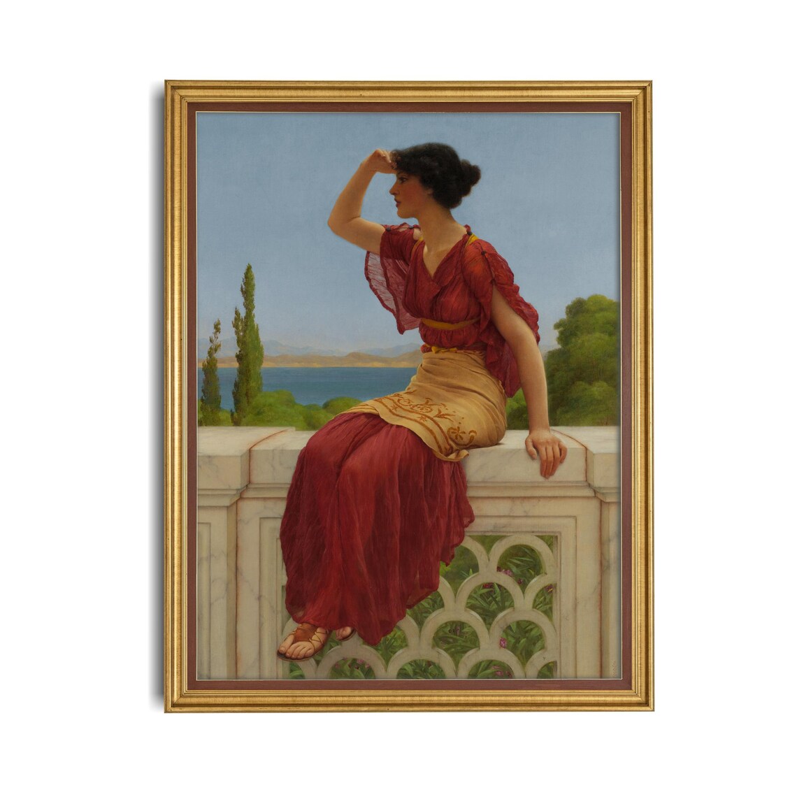 The Signal Woman in Red on Terrace John William Godward Poster - Image 4