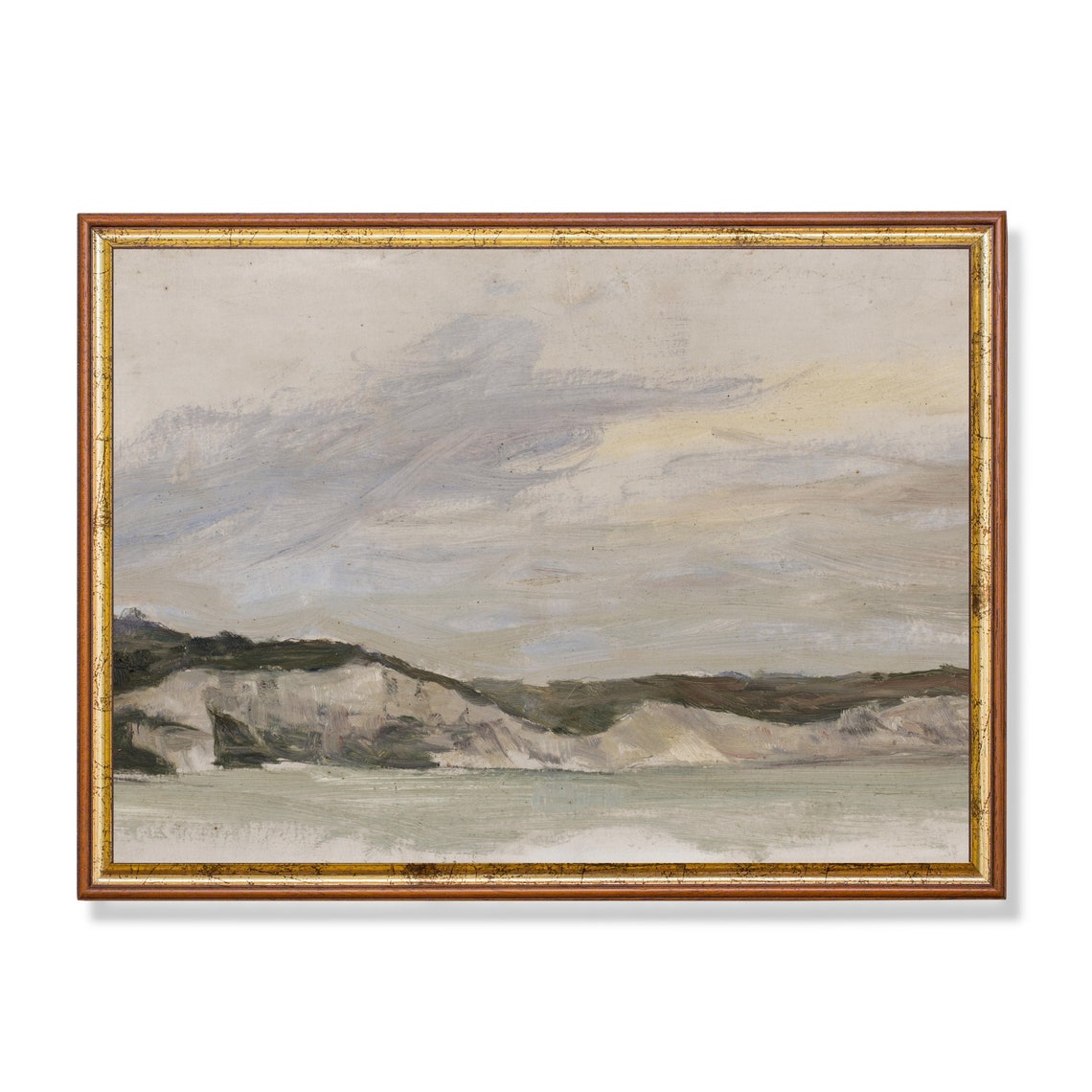 Muted White Chalk Cliffs Coastal Seascape Oil Painting Poster