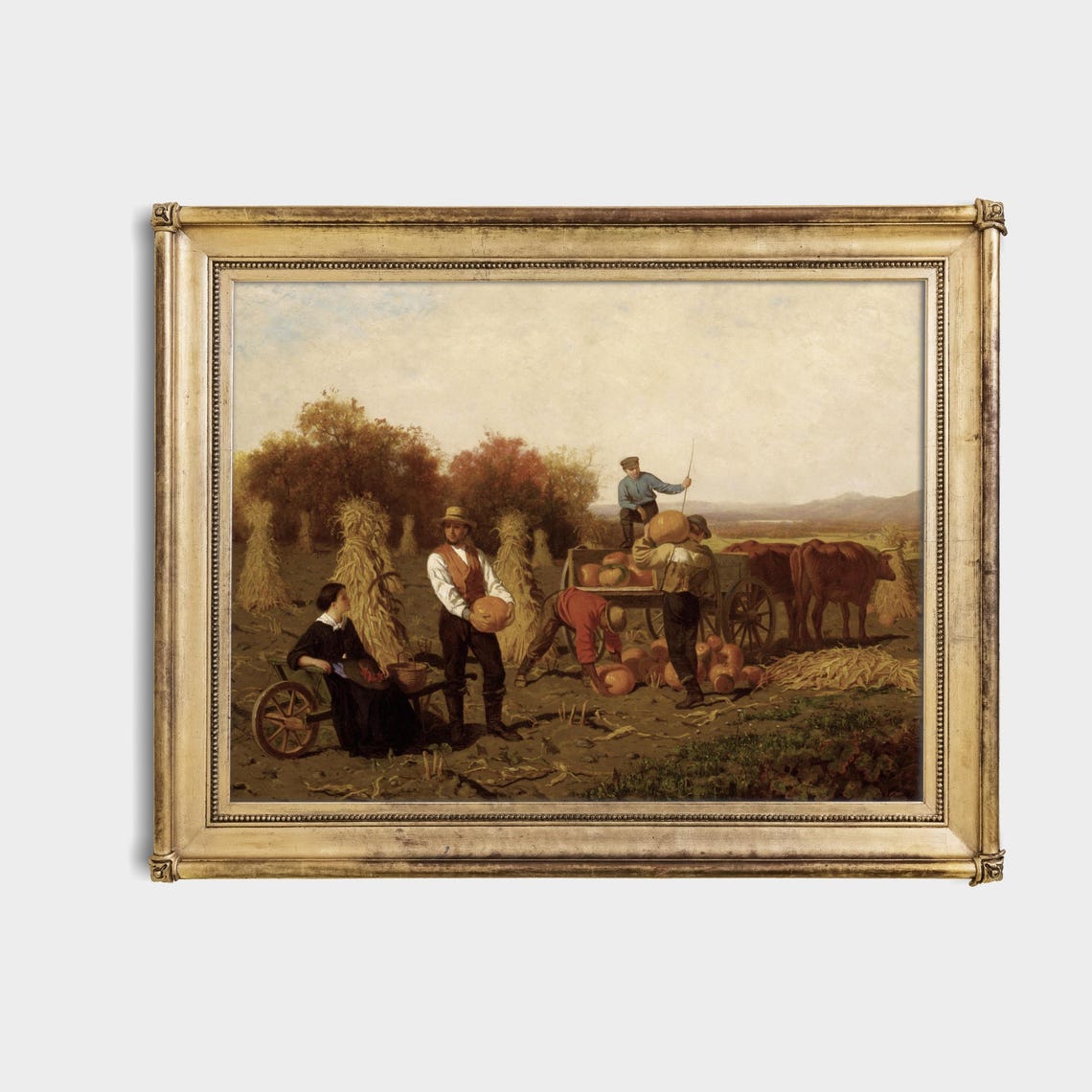 Autumn Pumpkin Harvest with Farm Workers Vintage Painting Poster - Image 4