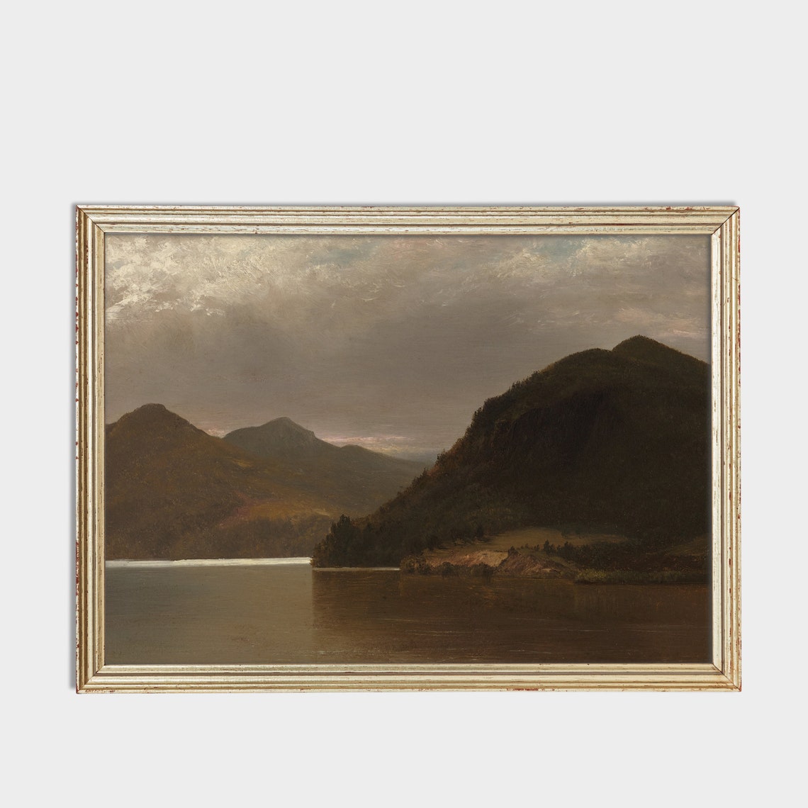 Calm Lake Between Dark Mountains at Dusk Antique Landscape Poster - Image 3