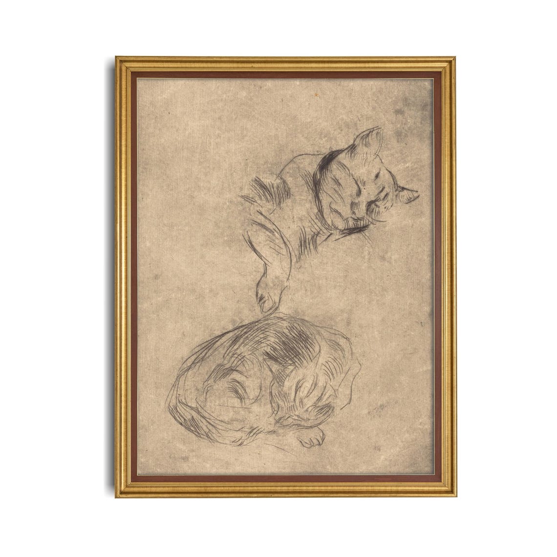 Sleeping Cats Pencil Sketch Study Vintage Nursery Art Poster - Image 4