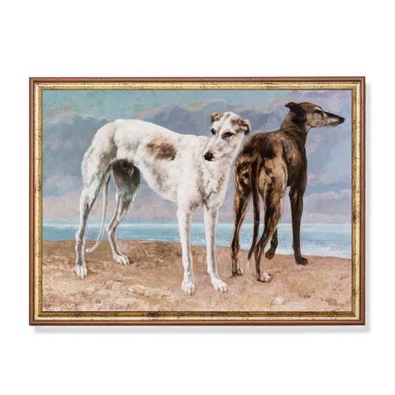 Printed And Shipped Vintage Dog Painting Antique Animal Print Moody Rustic Art Farmhouse Decor Greyhounds Art Physical Print