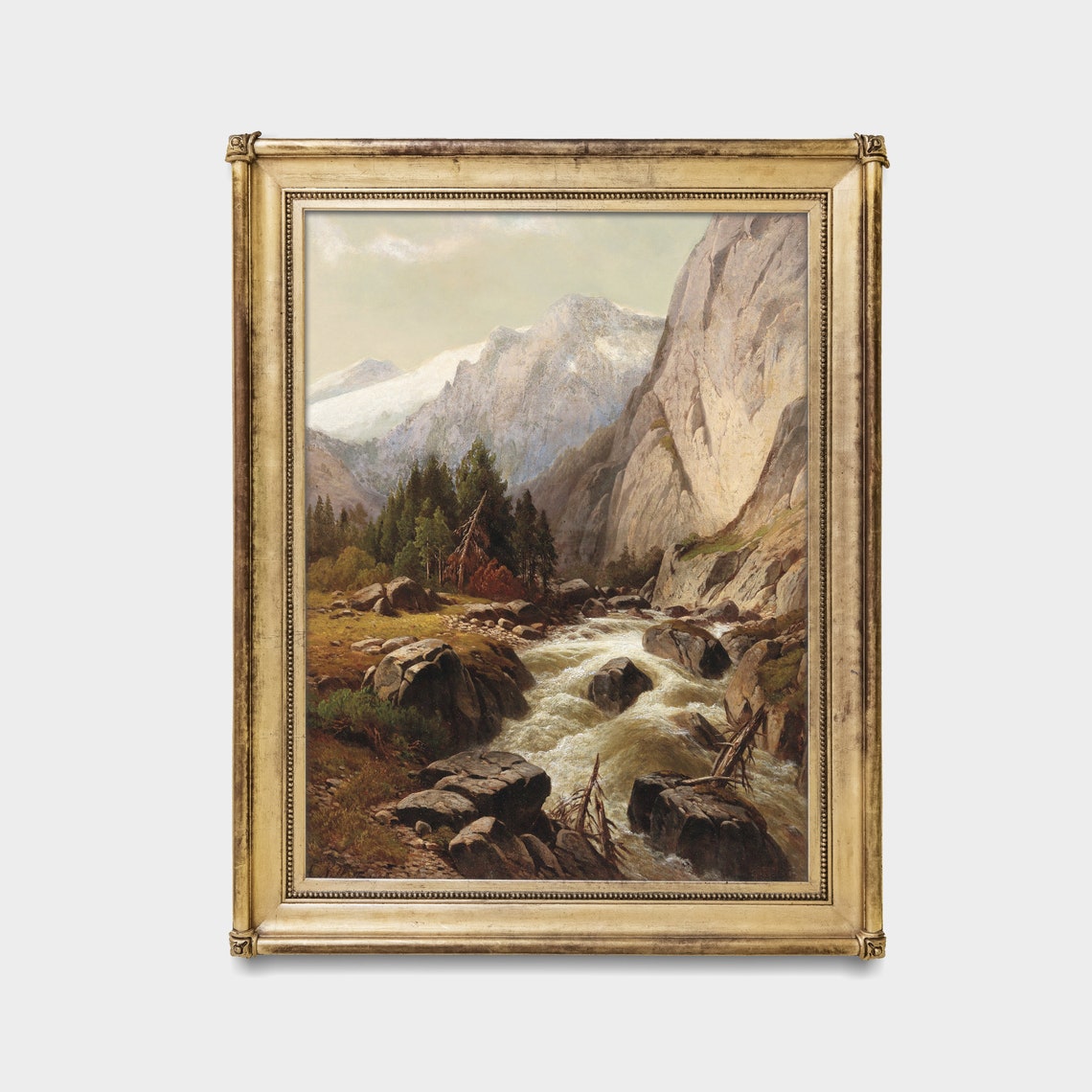 Rushing Mountain Stream in Rocky Gorge With Snowy Peaks Poster - Image 4
