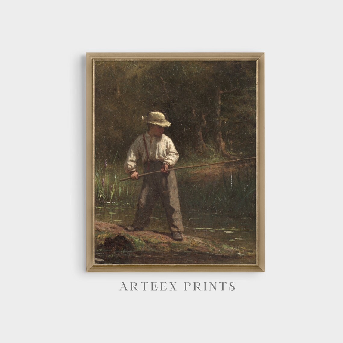 Vintage Boy Fishing Painting, Rustic Wall Art Print - Image 4