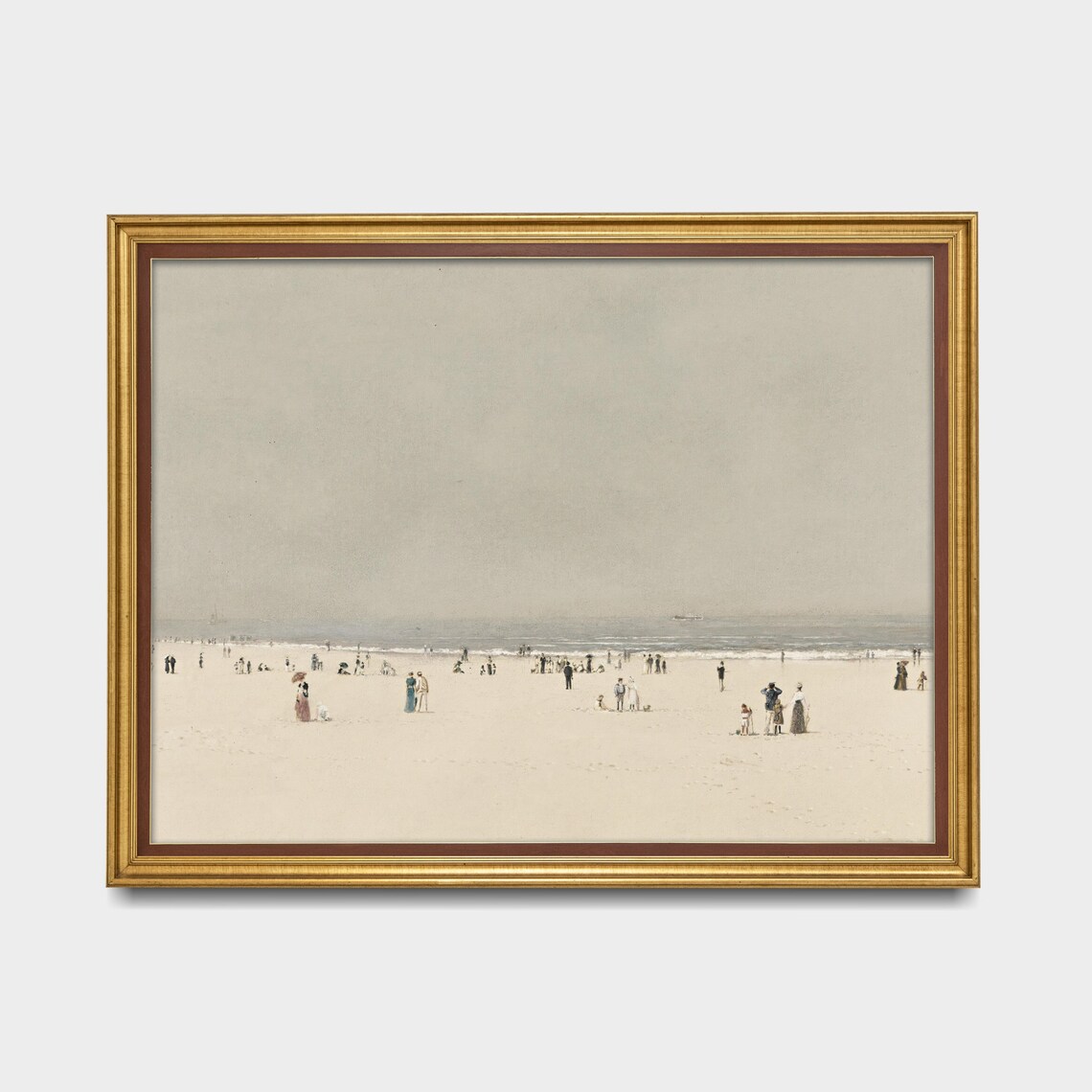 Muted Vintage Beach Painting Antique Seaside Figures Wall Art - Image 5