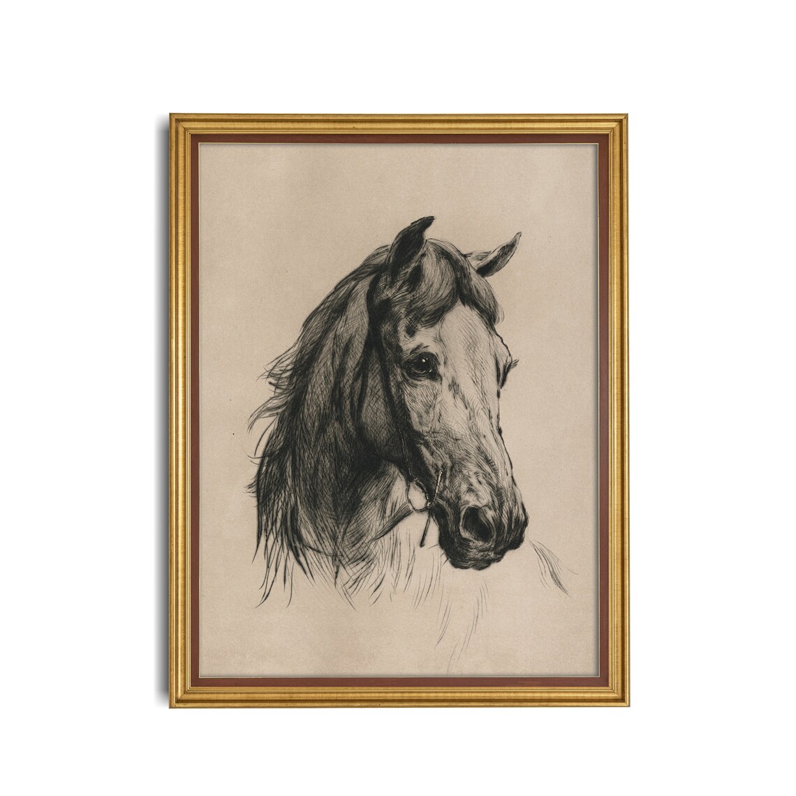 Horse Portrait Sketch, Rustic Fine Art Art Print - Image 3