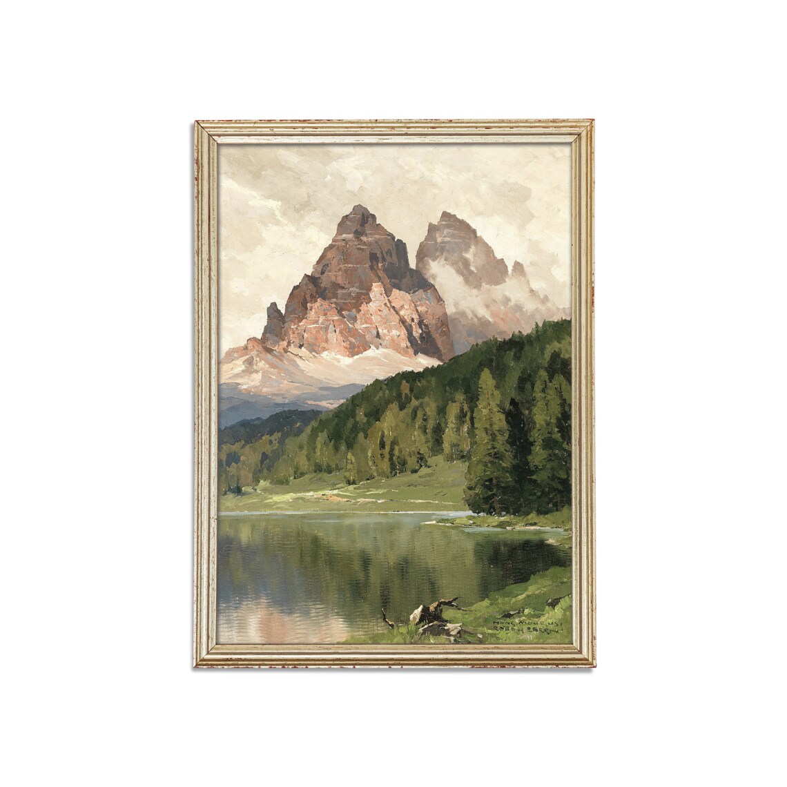 Vintage Mountain Lake Painting, Antique Landscape Art Print - Image 3