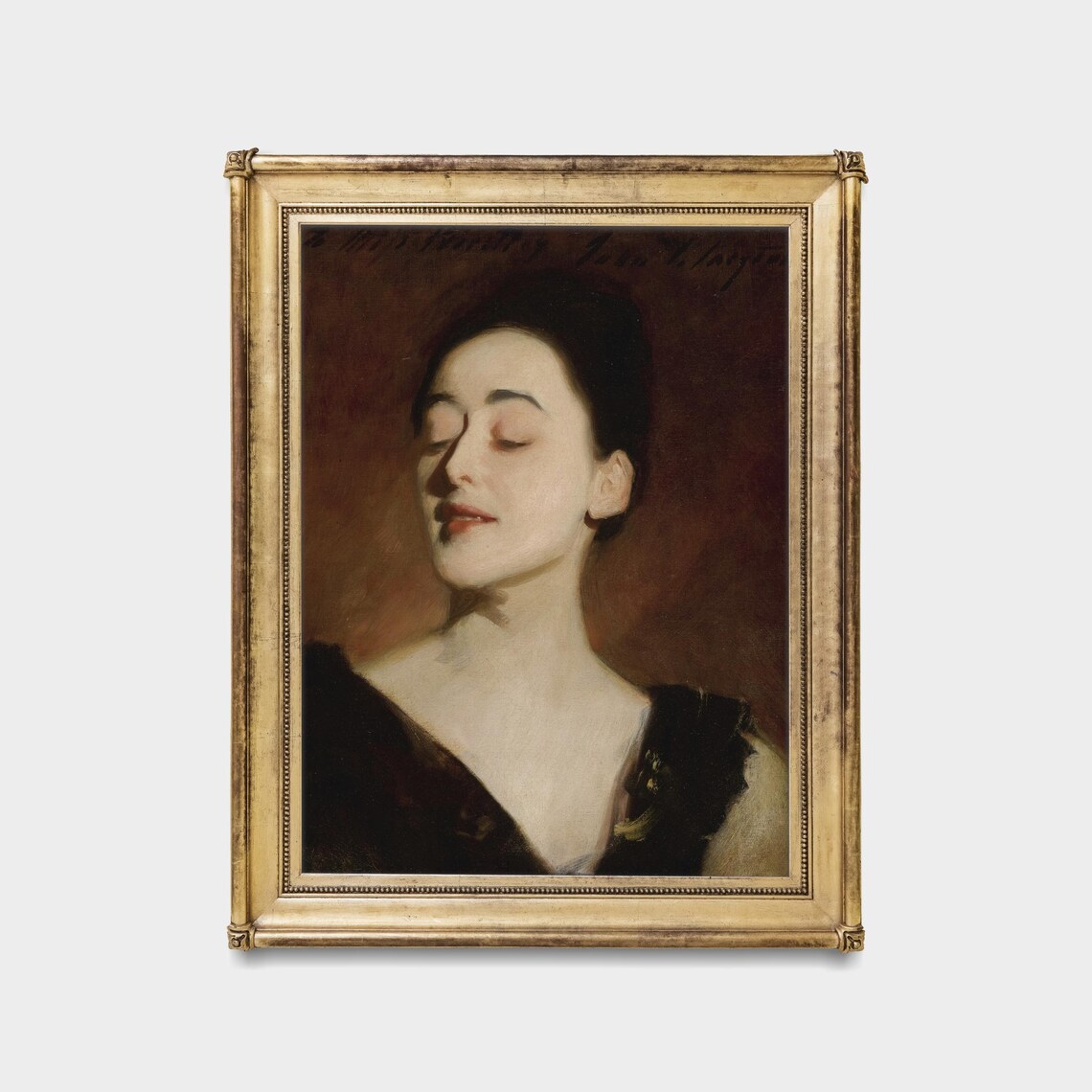 Vintage Woman Portrait Eyes Closed Dark Antique Moody Oil Art Poster - Image 5