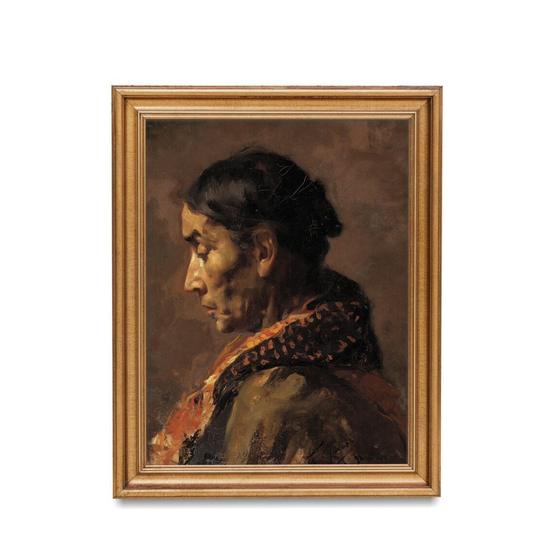 Profile Portrait of an Elderly Woman in Warm Earth Tones Antique Poster - Image 2