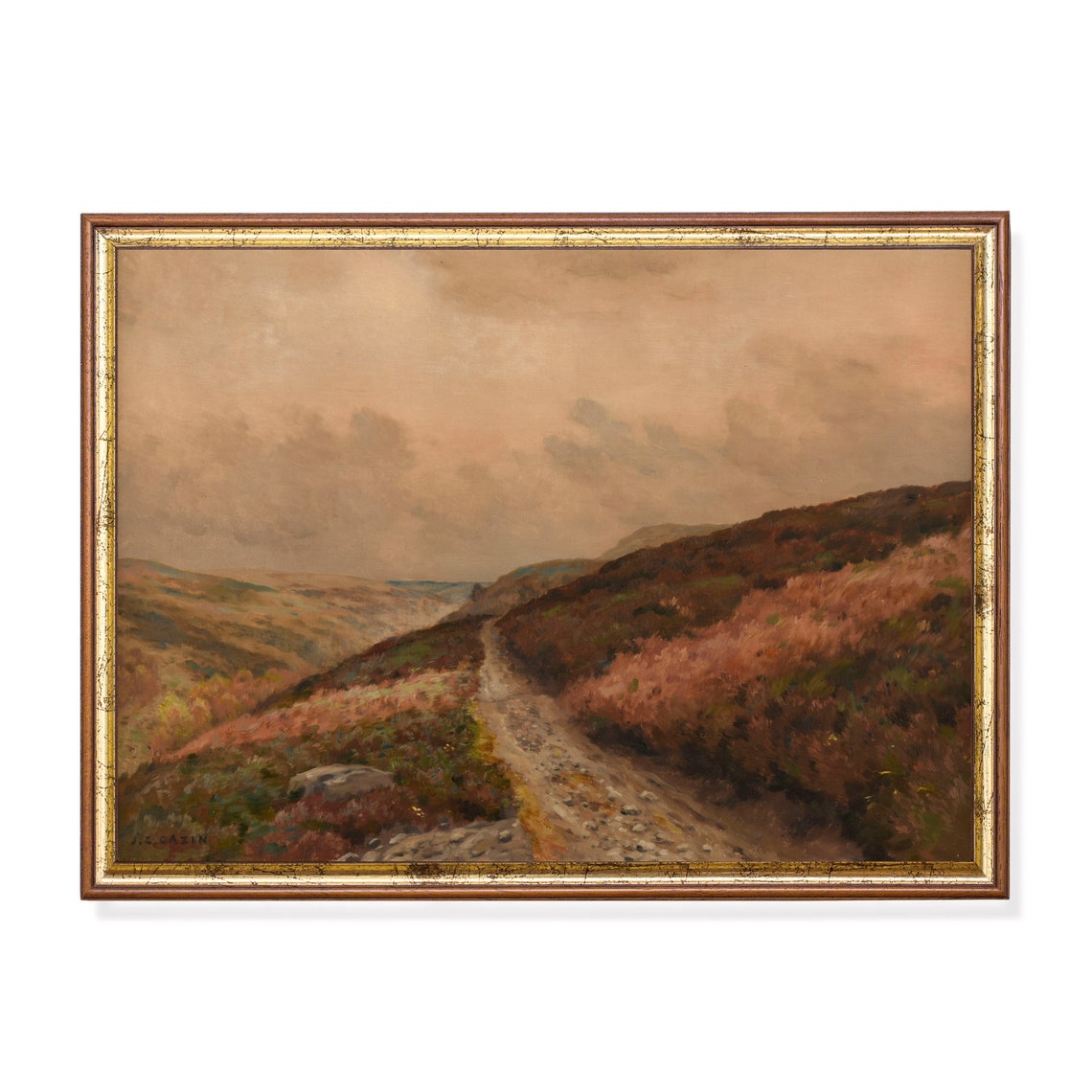 Rocky Path Through Heather Moor Hills Vintage Landscape Poster