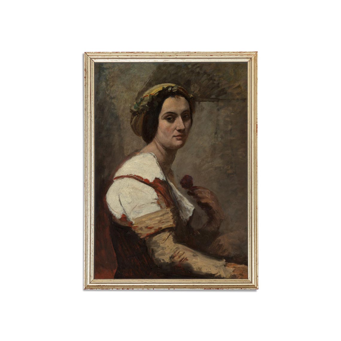 Italian Woman Flower Headpiece Rustic Vintage Portrait Art Poster - Image 3