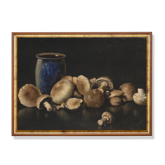 Print And Ship Vintage Still Life With Mushrooms Antique Kitchen Decor Farmhouse Print Moody Rustic Fine Art Physical Prints