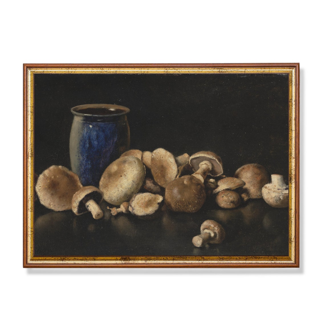Vintage Still Life With Mushrooms Antique Kitchen Decor Farmhouse Print Wall Art Moody Rustic Fine Art