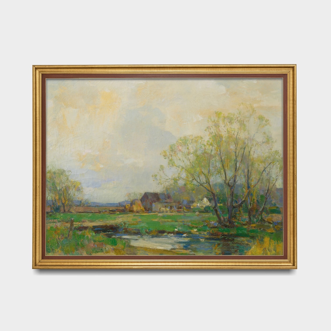 River Meadow in Spring Impressionist Country Landscape Painting Poster - Image 3