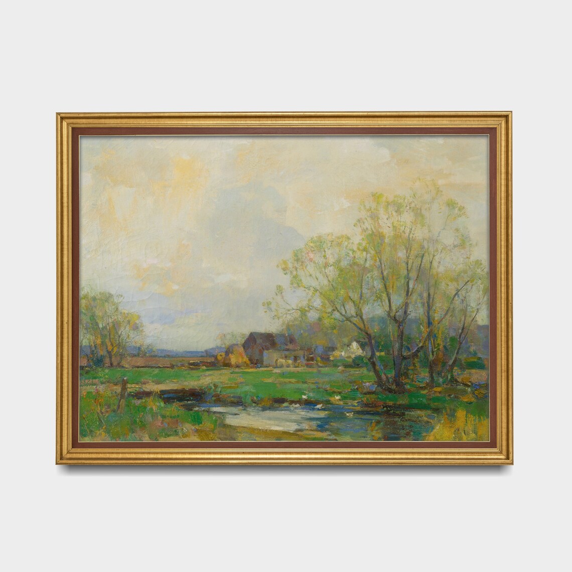 Vintage Riverscape Landscape Art Print, Antique Meadow - Image 3