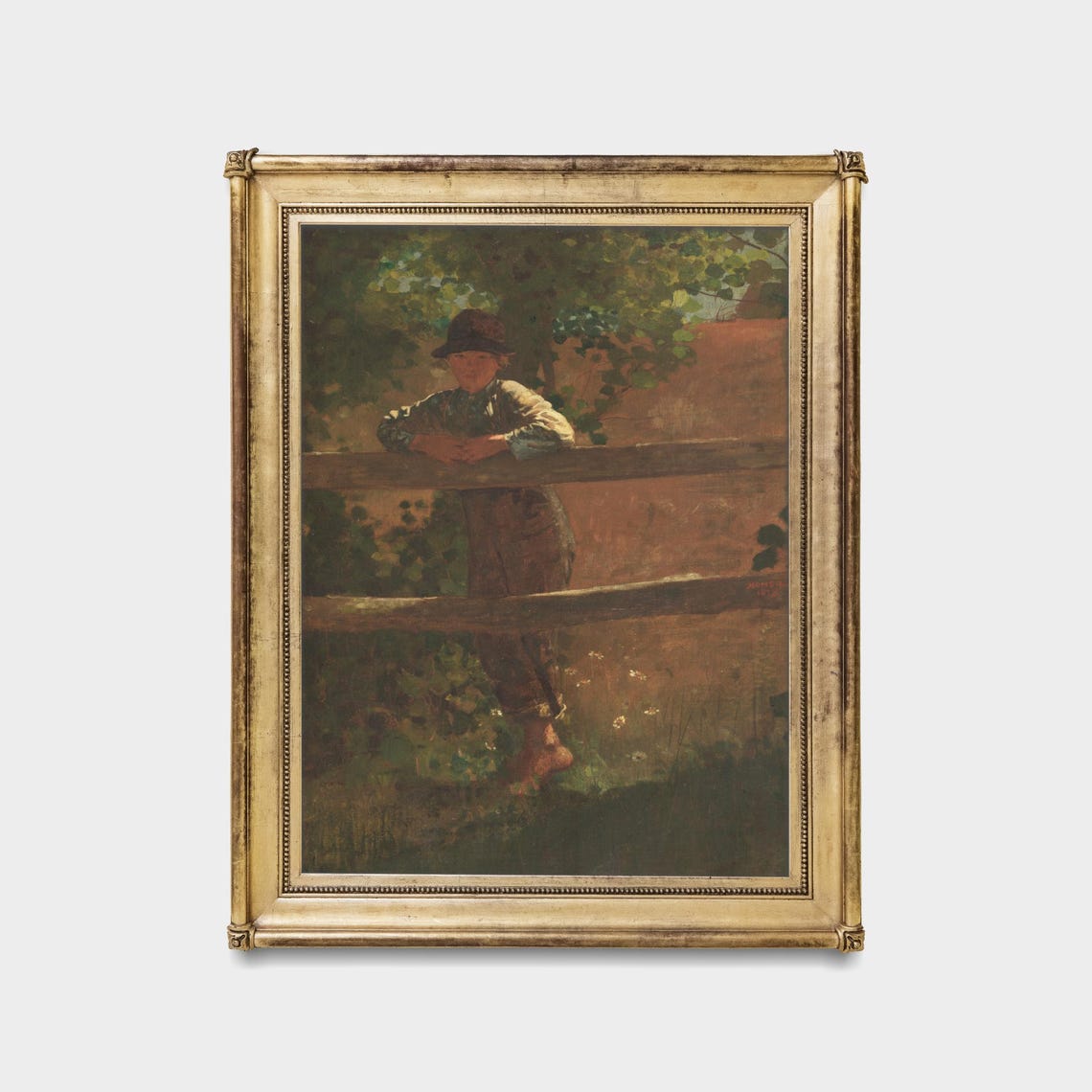 Barefoot Boy Leaning on a Weathered Wooden Fence Vintage Poster - Image 5