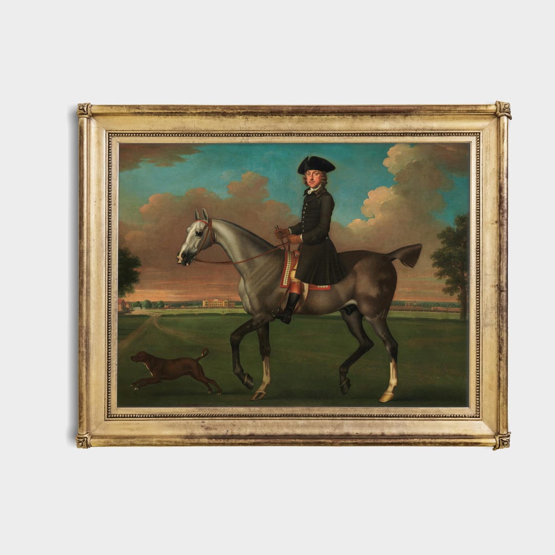 Printed And Shipped Horse With Dog Painting Moody Rustic Art Animal Print Antique Horse Physical Prints Portrait Of Horseman - Image 3