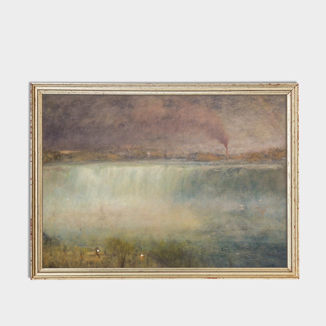 Misty Great Waterfall in Soft Haze Antique Landscape Painting Poster - Image 3