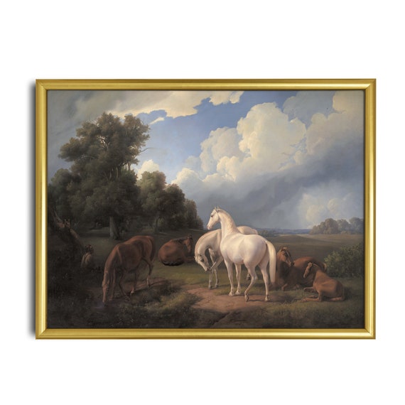 Printed And Shipped Vintage Horses Print Antique Equestrian Painting Moody Rustic Animal Fine Art Farmhouse Decor Physical Prints