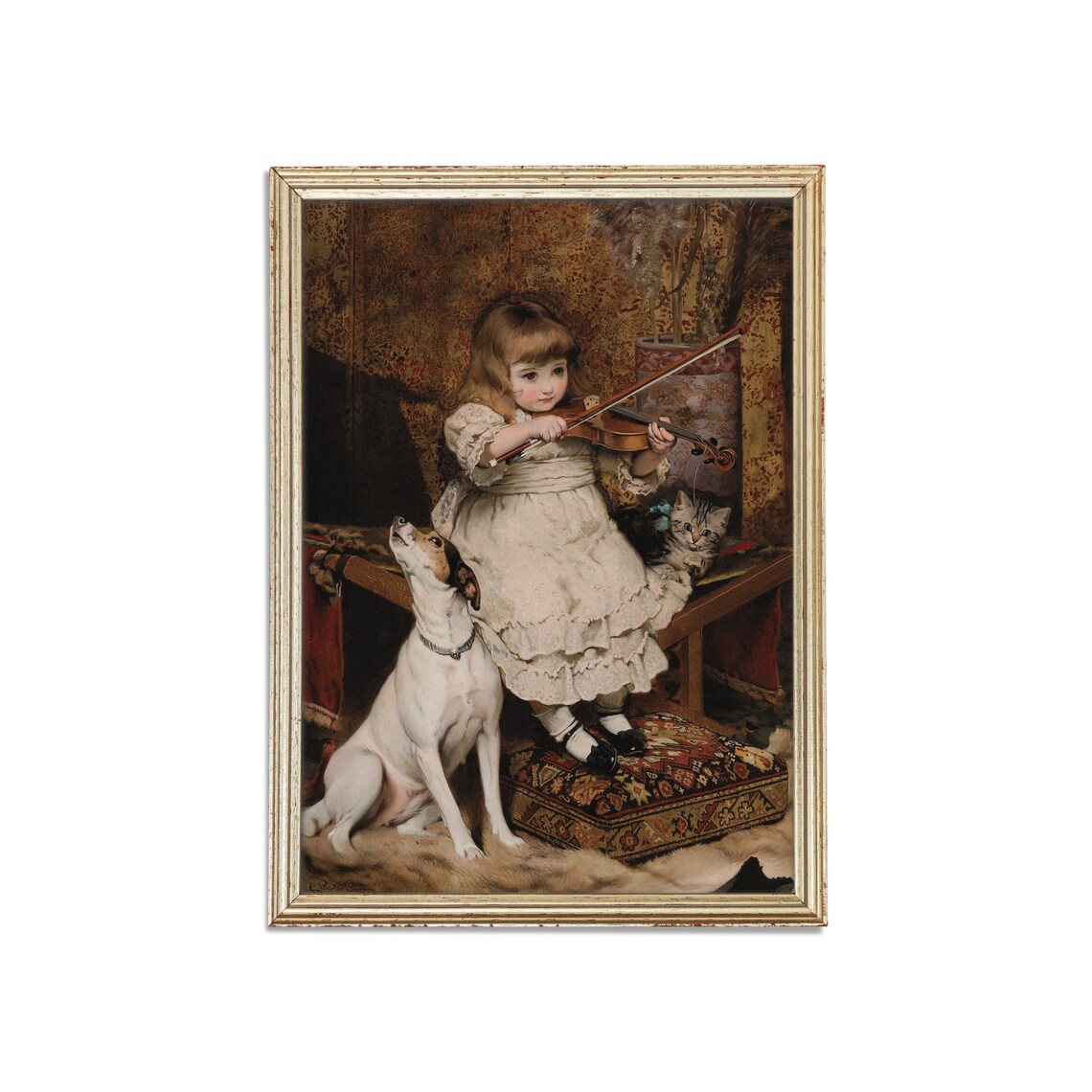 The Little Violinist, Vintage Dog and Girl Art Print - Image 3