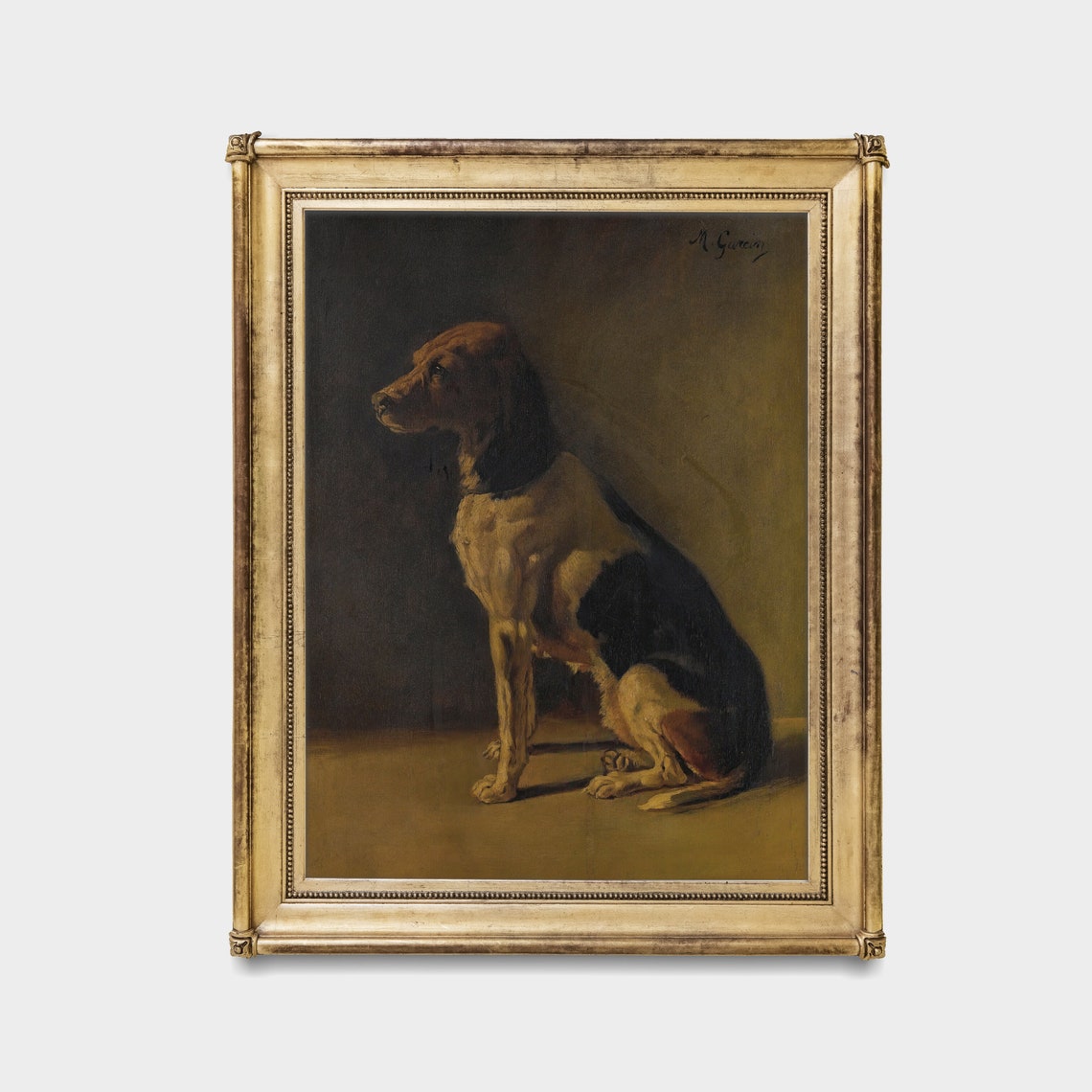 Moody Antique Hound Dog Portrait Seated Against a Dark Backdrop Poster - Image 4