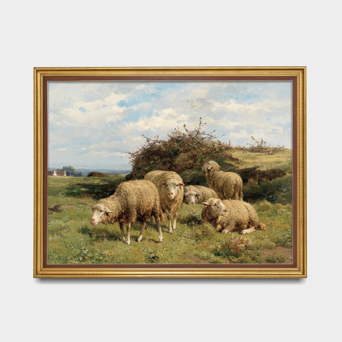 Vintage Sheep Painting, Rustic Country Landscape Art Print - Image 3