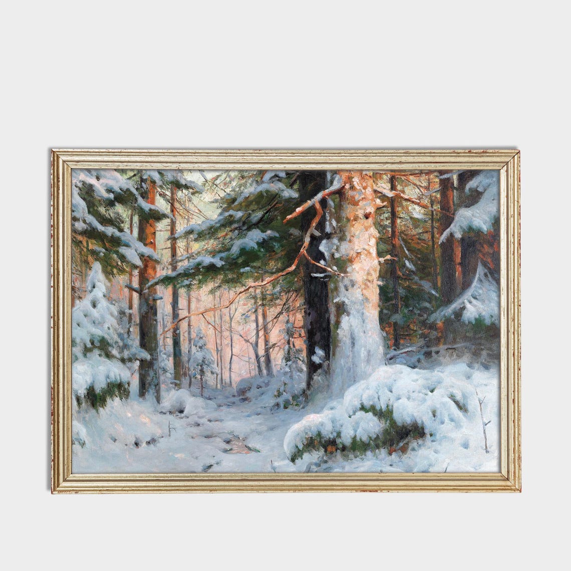 Sunlit Snowy Pine Forest Winter Wonderland Vintage Landscape Poster - Image 3