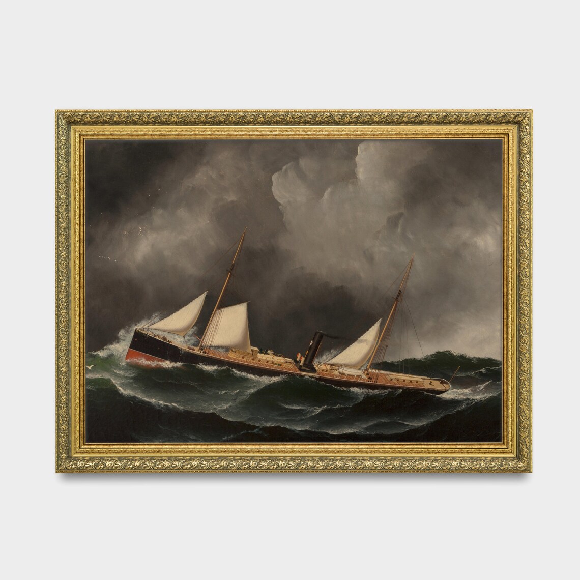 Steam Sail Ship Storm Waves Vintage Nautical Seascape Painting Poster - Image 3